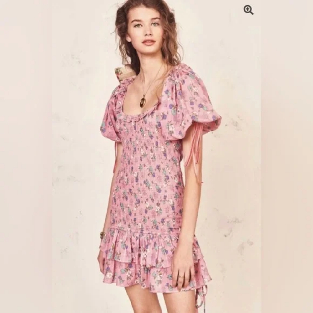 Loveshackfancy Violet Hollywood Pink Floral Smocked Dress with Ruffle Hem XS - Picture 7 of 17